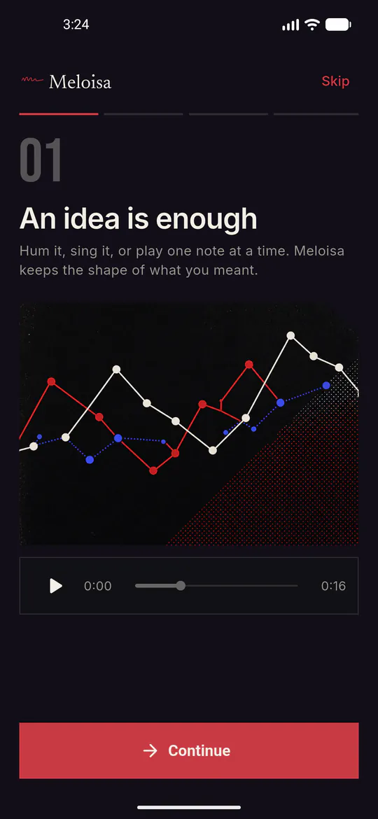 Meloisa welcome screen